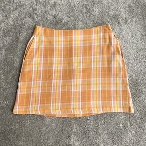Lulus Always Sunshine Plaid Mini Skirt Womens S Yellow Orange High Waist Preppy